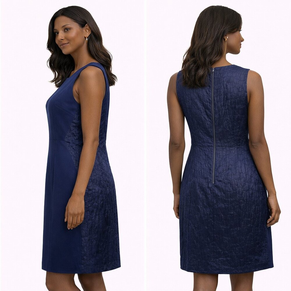 Tahari Navy Sleeveless Dress • Size 14 • Wedding Guest Office Feminine